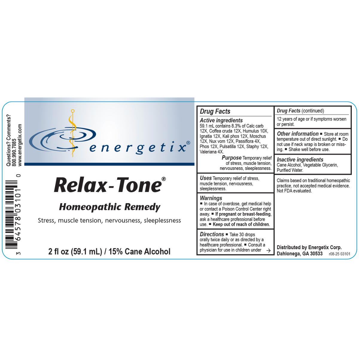 Relax-Tone® is a homeopathic combination formula for symptoms such as stress, muscle tension, and mental tension. 
