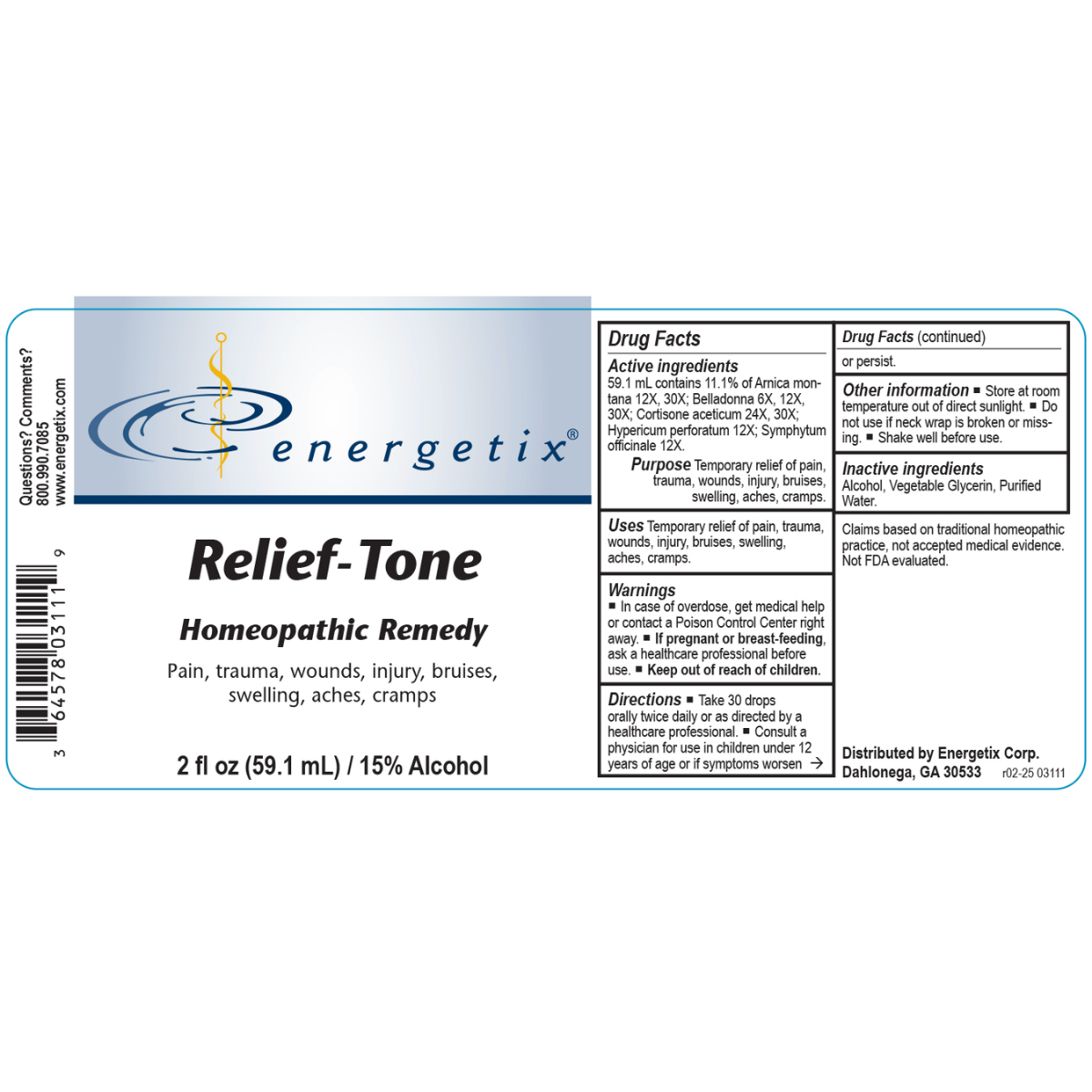 Relief-Tone is a broad-use homeopathic combination formula for pain. It covers the symptoms associated with the effects of trauma such as wounds, bruises, sprains, fractures, and other injuries. 