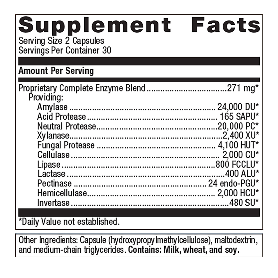 SpectraZyme Complete by Metagenics Ingredients Label