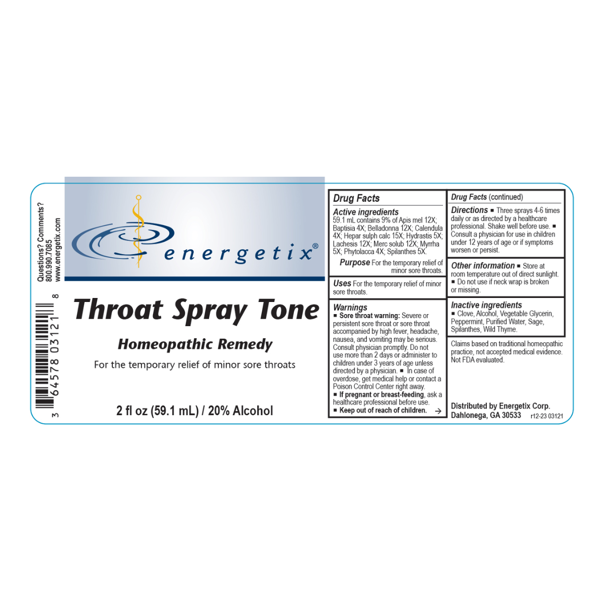 Throat Spray Tone is a combination homeopathic spray for irritated throats and hoarseness. 