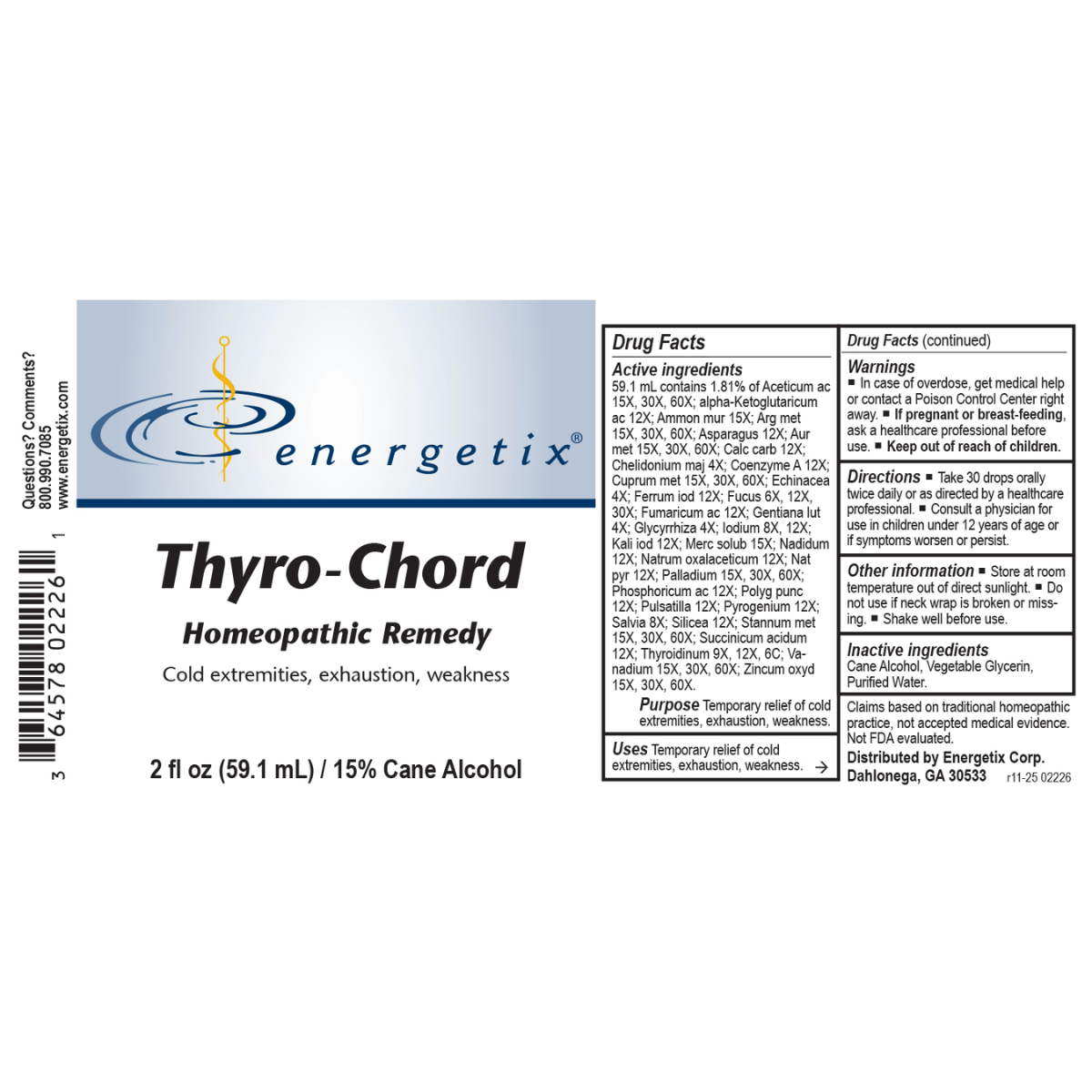 Thyro-Chord is a homeopathic combination formula for symptoms related to the toxic load of the thyroid.