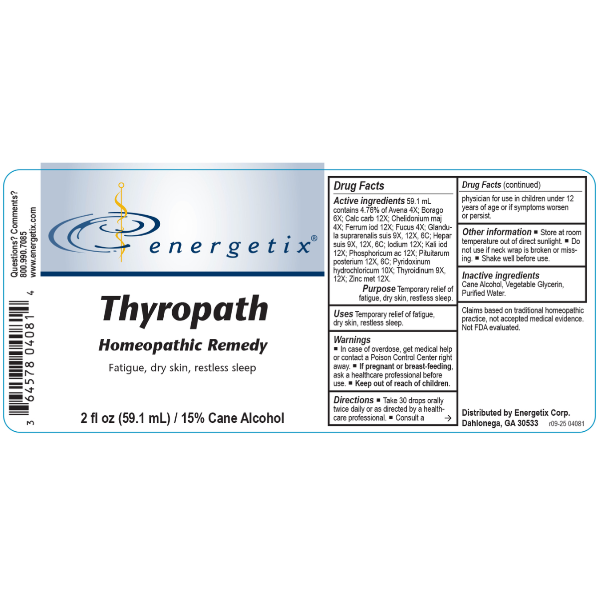 Thyropath is a homeopathic combination formula for symptoms of thyroid weakness. 