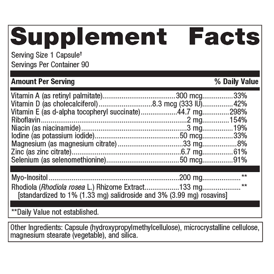 Thyrosol Capsules by Metagenics Ingredients Label