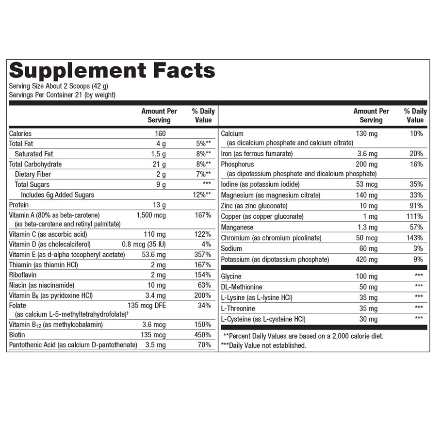 UltraClear  Vanilla by Metagenics Ingredients Label