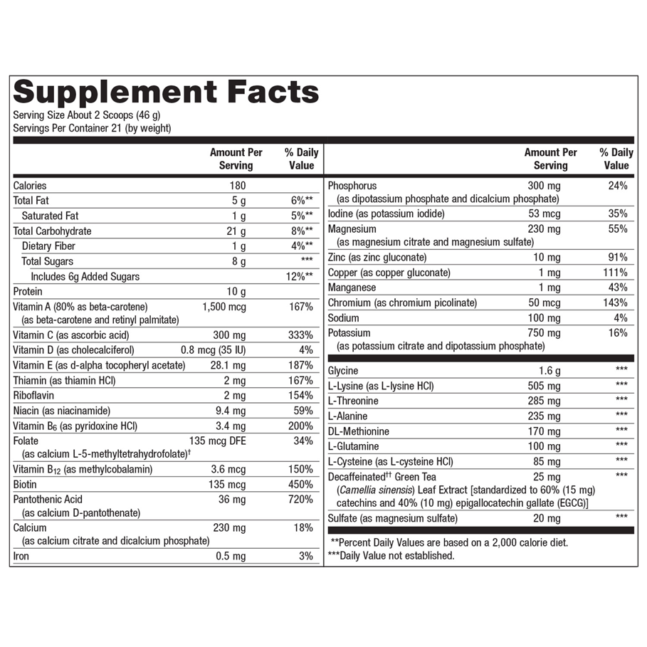 UltraClear Plus pH (Pineapple Banana) by Metagenics Ingredients Label