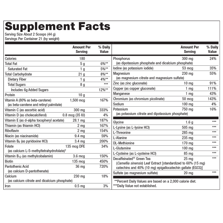 UltraClear Plus pH (Vanilla) by Metagenics Ingredients Label