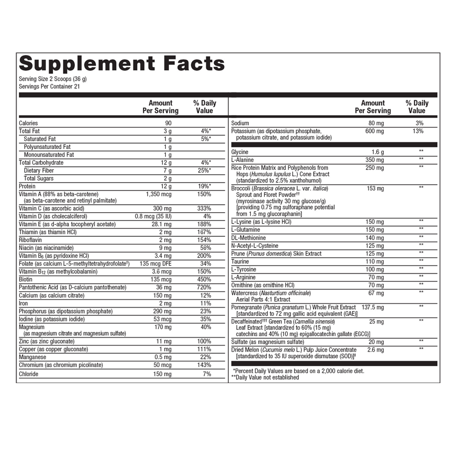 UltraClear RENEW (Berry) by Metagenics Ingredients Label