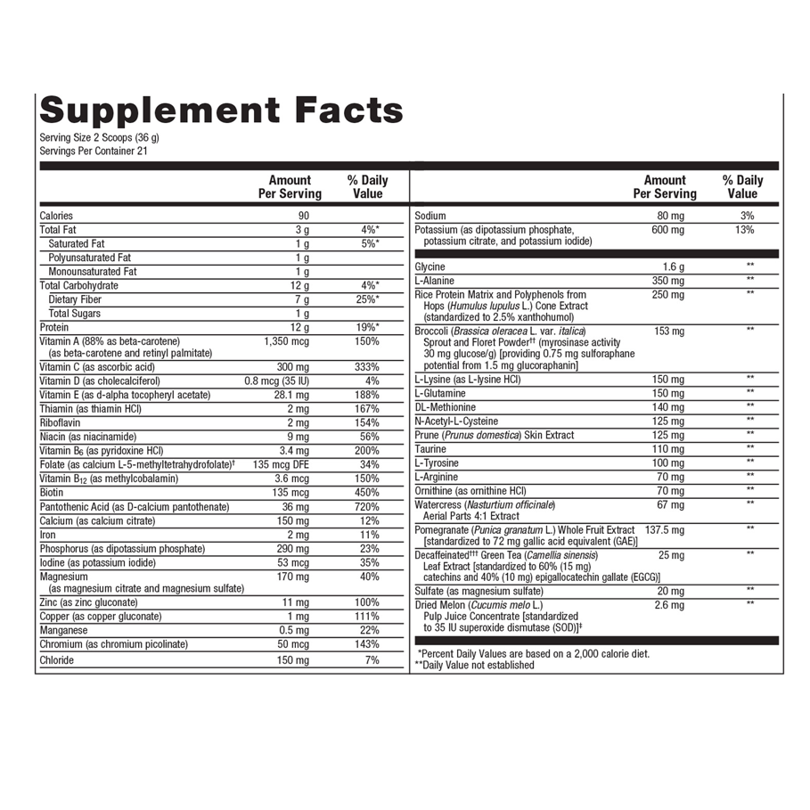 UltraClear RENEW (Chai) by Metagenics Ingredients Label
