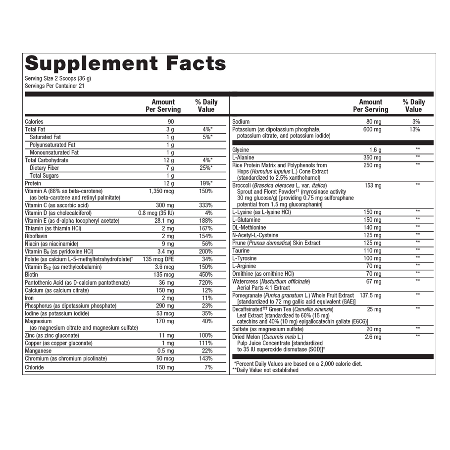 UltraClear RENEW (Vanilla) by Metagenics Ingredients Label