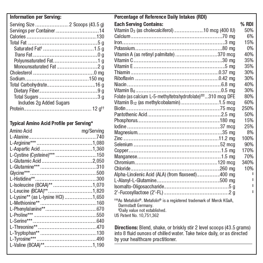 UltraGI Replenish (Vanilla) by Metagenics Ingredients Label