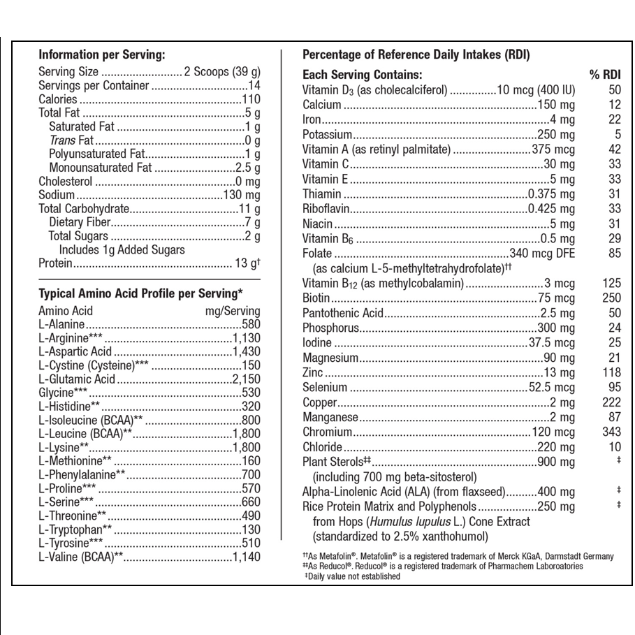 UltraMeal Cardio 360 (Chocolate) by Metagenics Ingredients Label