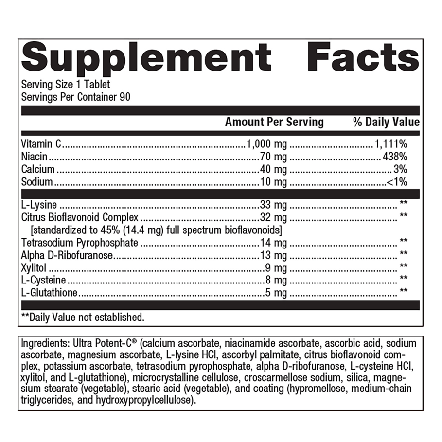 Ultra Potent-C 1000 by Metagenics Ingredients Label