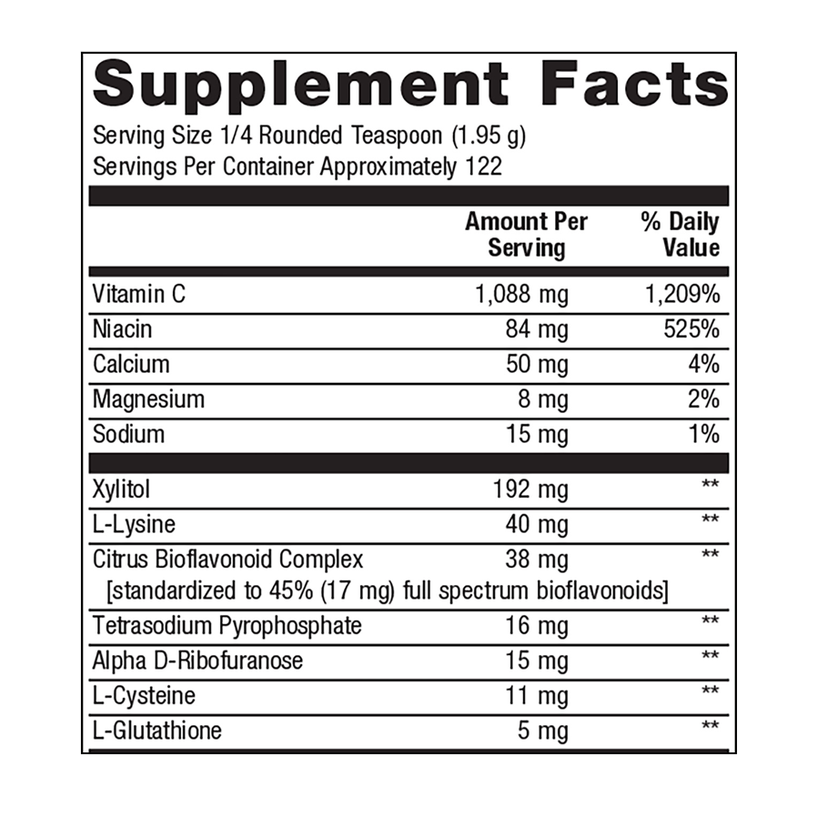 Ultra Potent-C Powder by Metagenics Ingredients Label