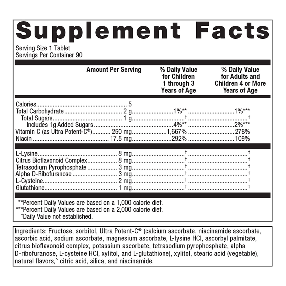 Ultra Potent-C Chewable by Metagenics Ingredients Label