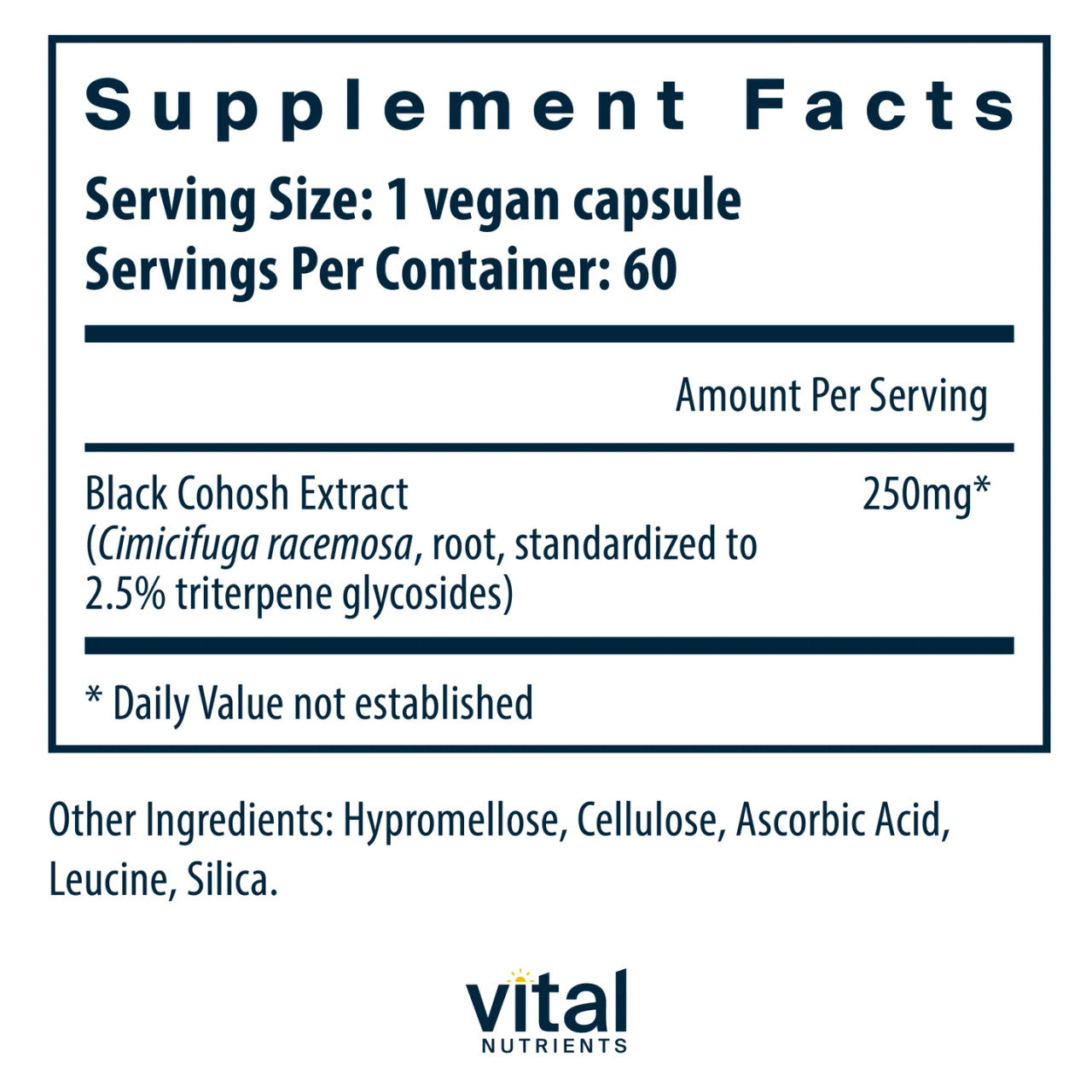 Black Cohosh Extract 250mg by Vital Nutrients Ingredients