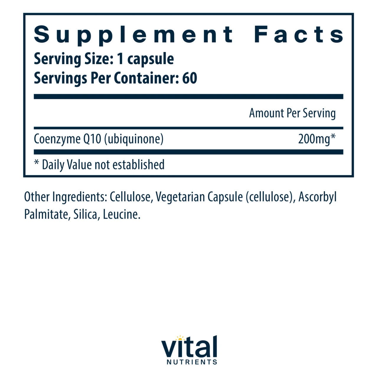 CoEnzyme Q10 200mg by Vital Nutrients Ingredients