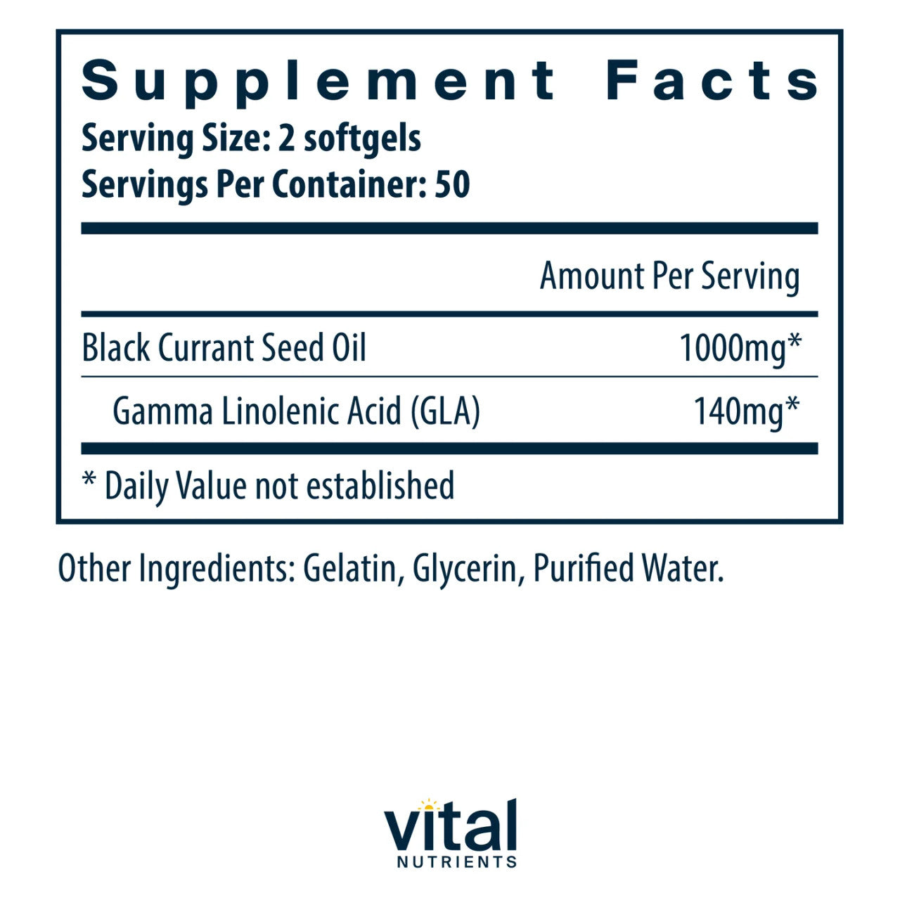 Black Currant Seed Oil 500mg-GLA 70mg by Vital Nutrients Ingredients