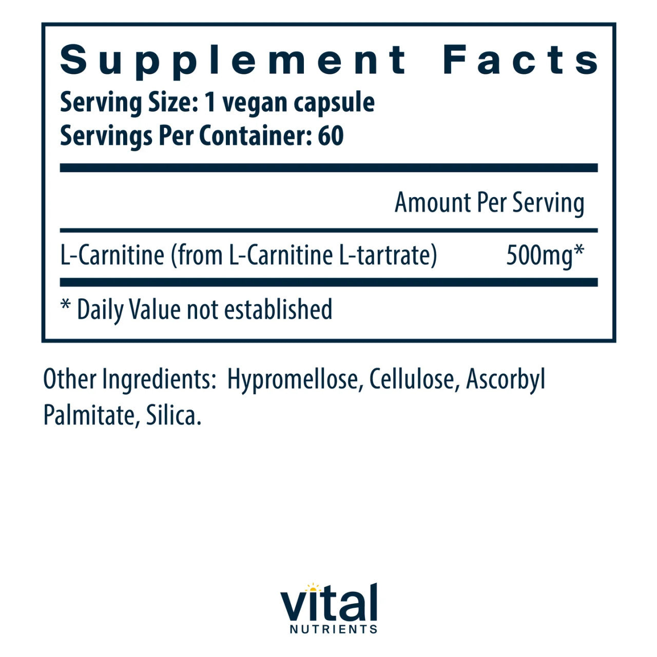 Carnitine 500mg by Vital Nutrients Ingredients
