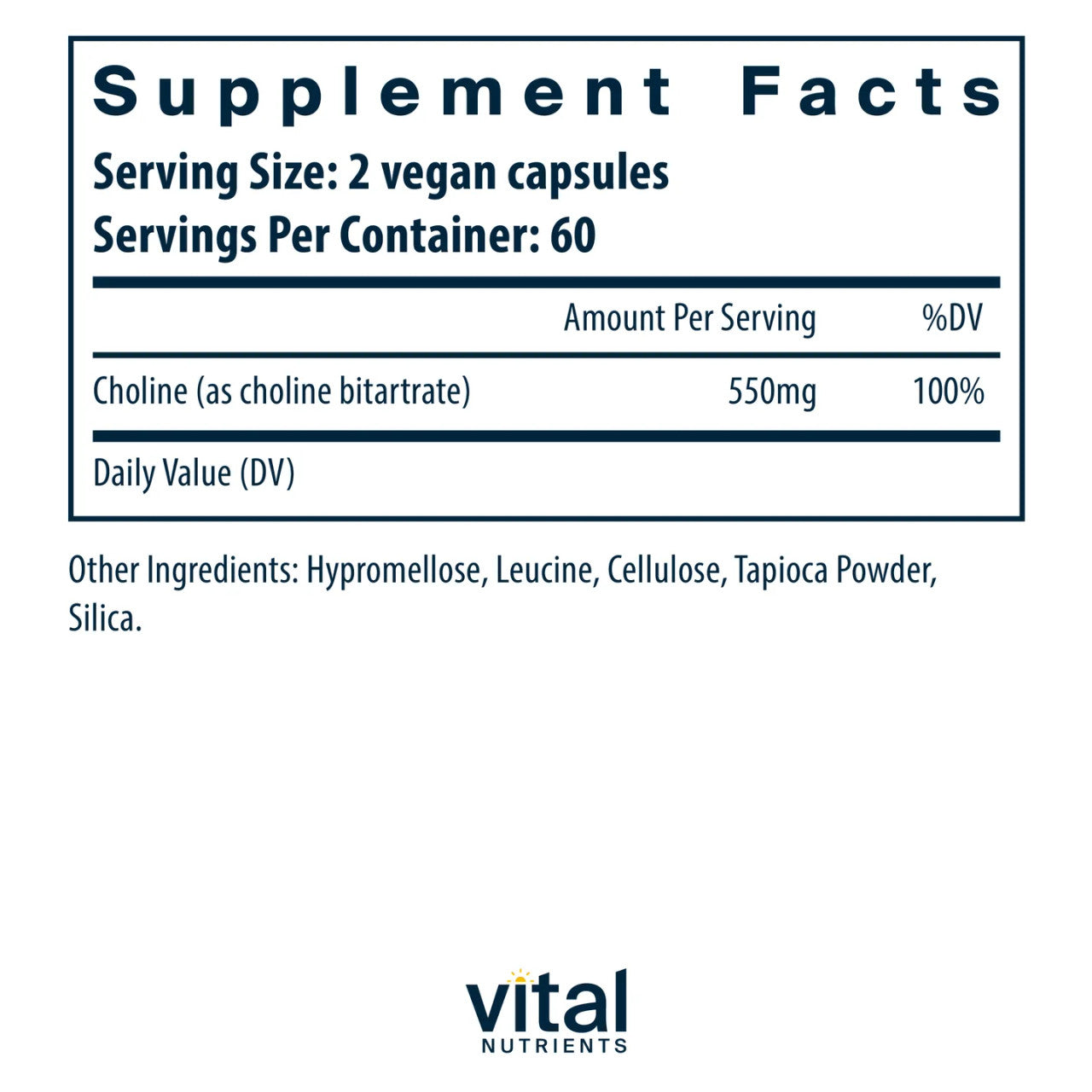 Choline 550mg by Vital Nutrients Ingredients