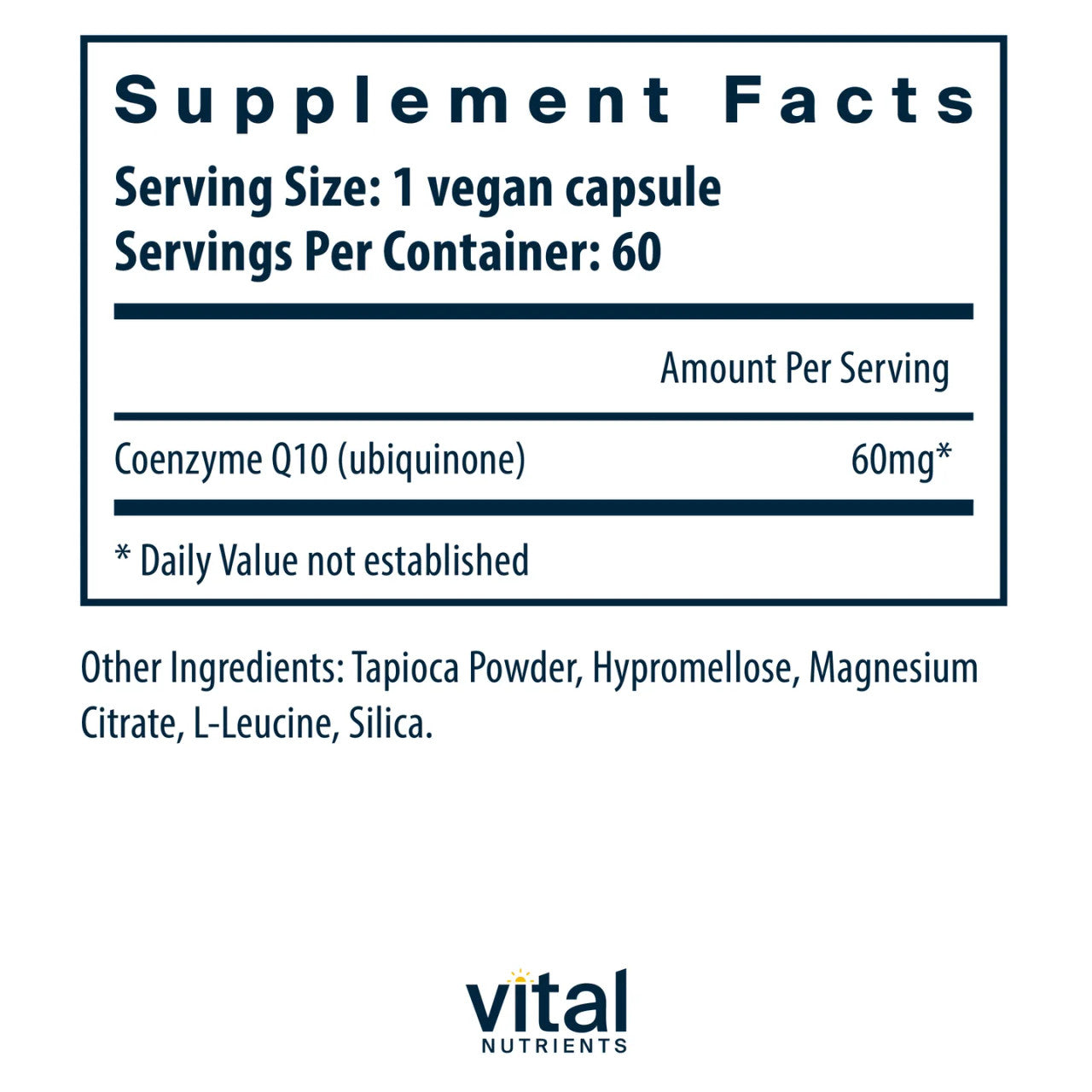 CoEnzyme Q10 60mg by Vital Nutrients Ingredients
