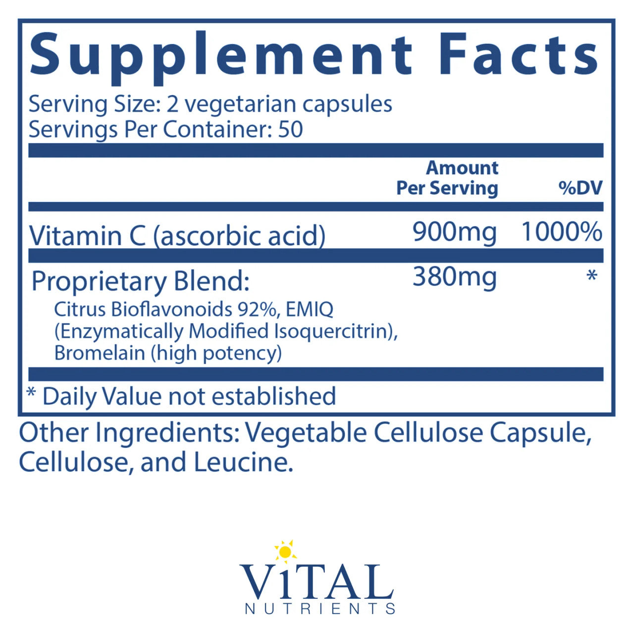 Aller-C (Isoquercitrin, C, & Bioflavonoids) by Vital Nutrients Ingredients Label
