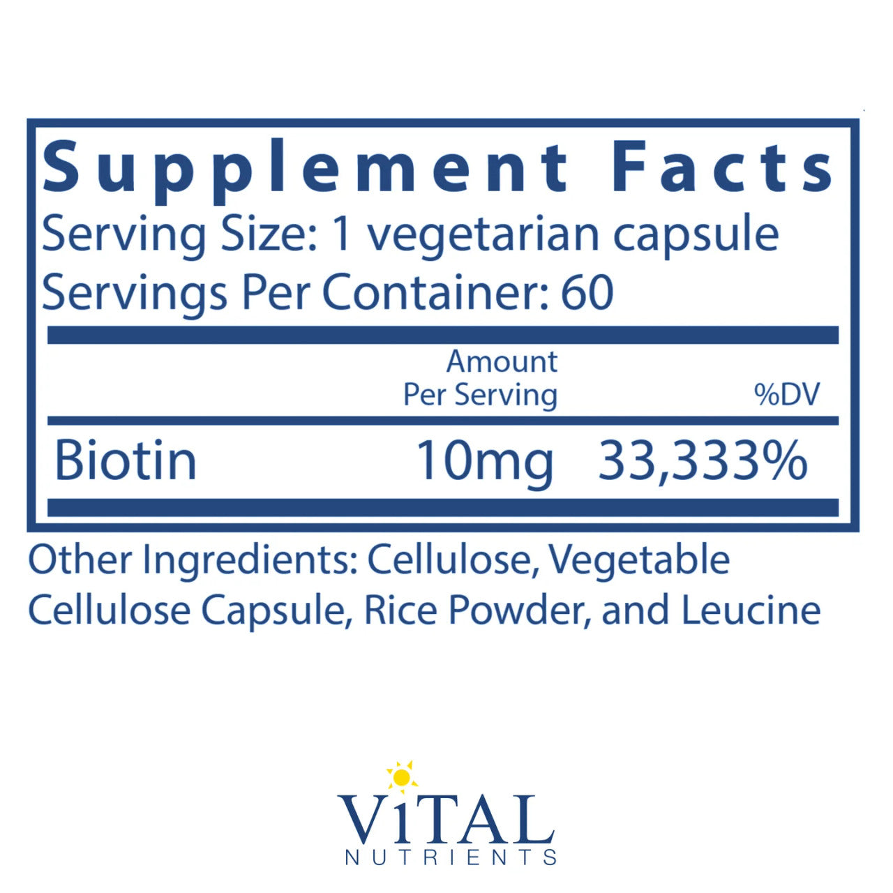Biotin 10mg by Vital Nutrients Ingredients