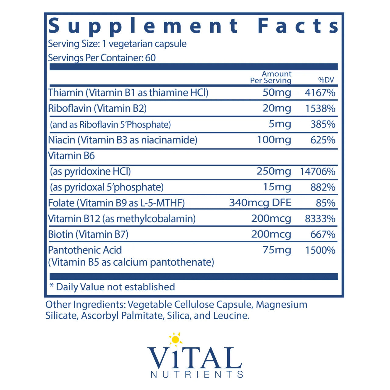 B6 + B Complex by Vital Nutrients Ingredients