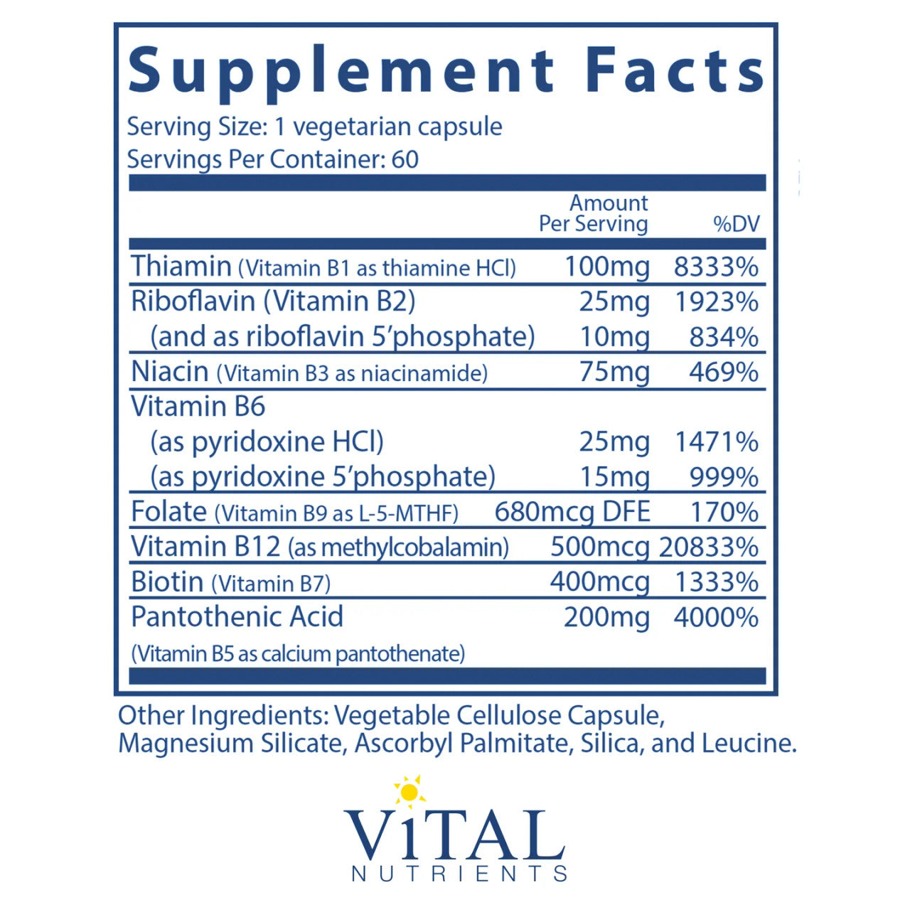B Complex by Vital Nutrients Ingredients Label
