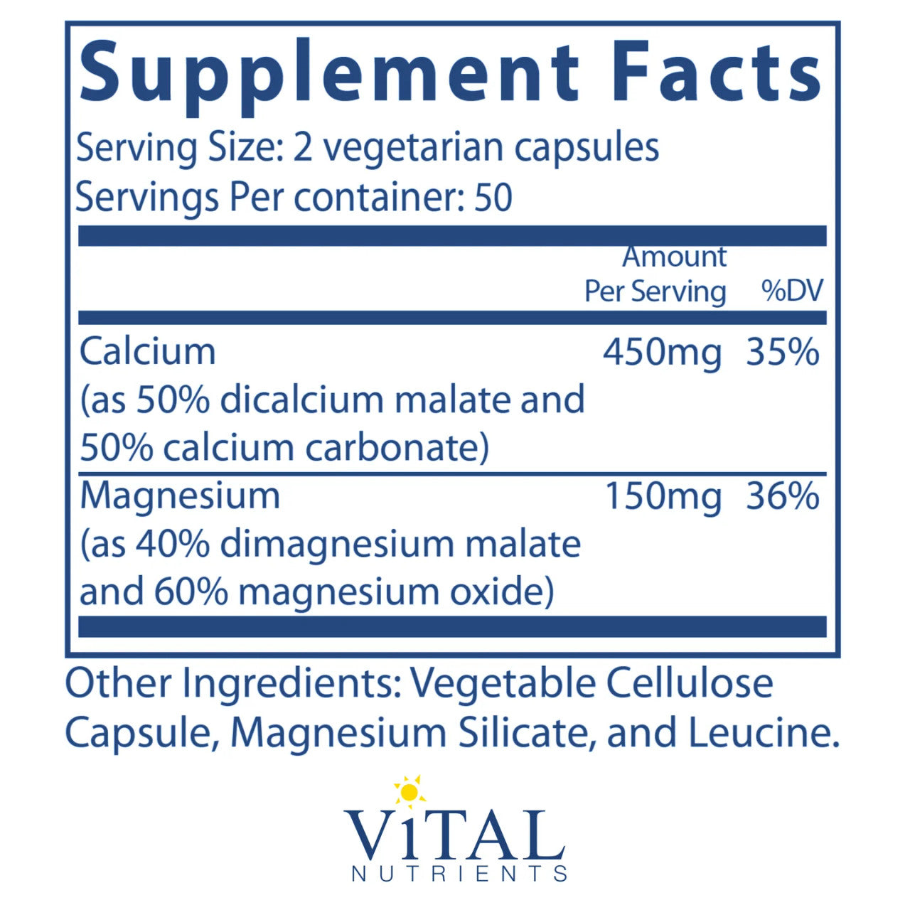 Calcium & Magnesium 225mg/75mg by Vital Nutrients Ingredients
