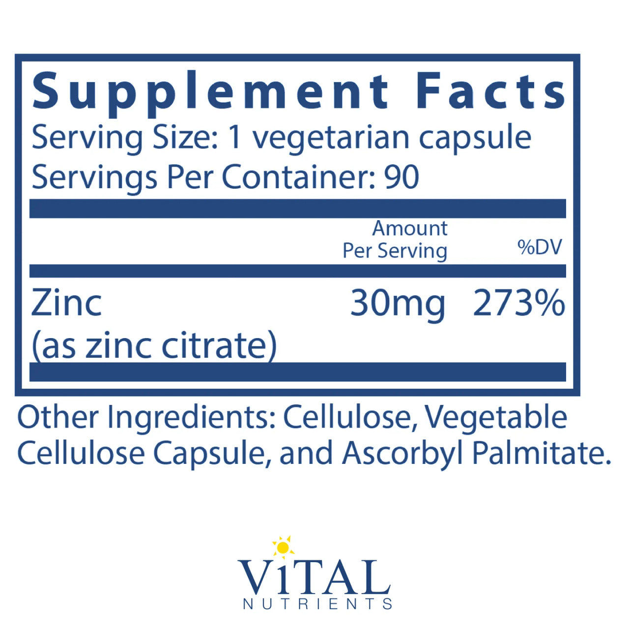 Zinc Citrate by Vital Nutrients Ingredients Label