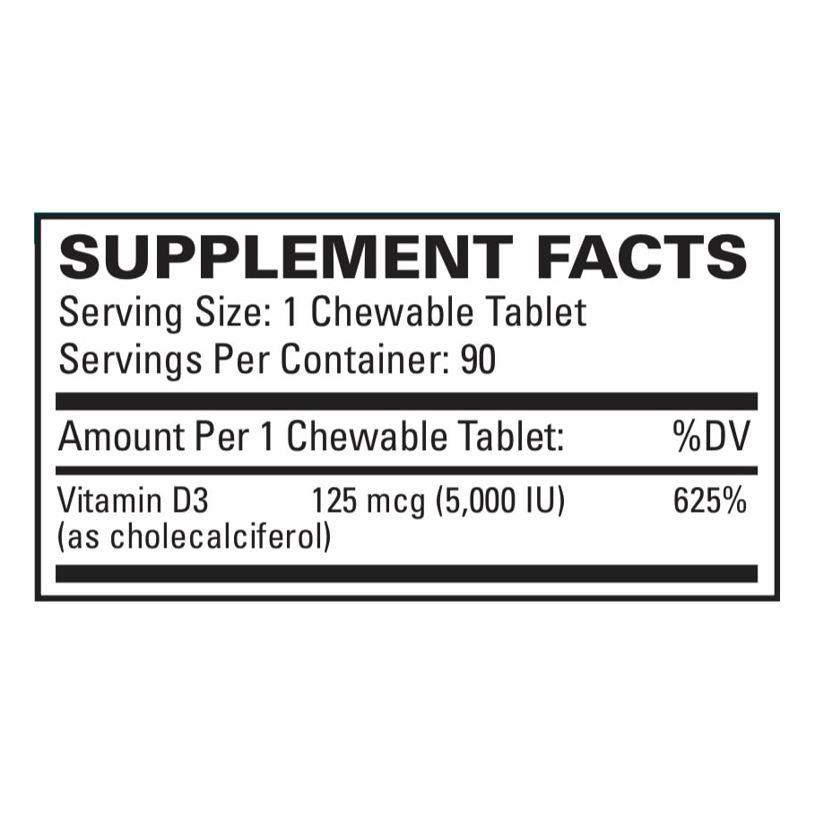 Vitamin D3 Chewable by EuroMedica Ingredients Label