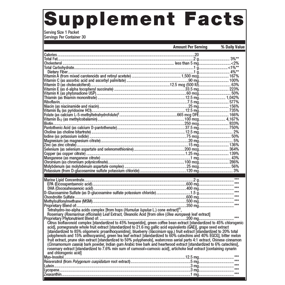 Wellness Essentials Active by Metagenics Ingredients Label