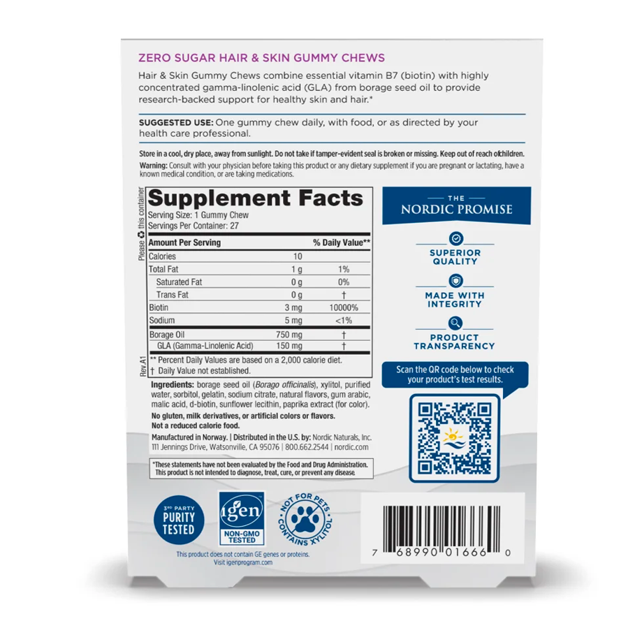 Zero Sugar Hair and Skin Gummy Chews by Nordic Naturals