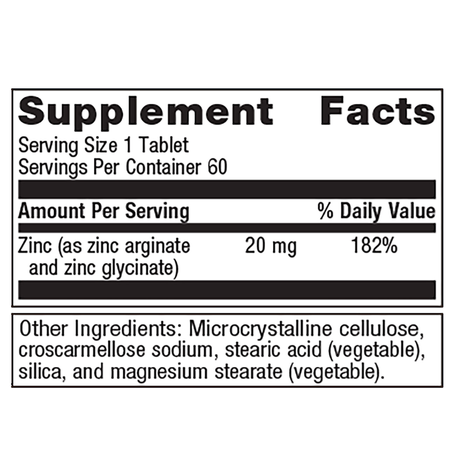 Zinc A.G. by Metagenics Ingredients Label