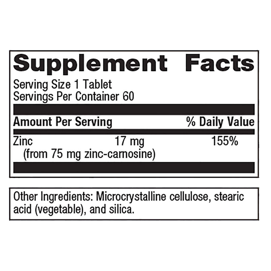 Zinlori 75  by Metagenics Ingredients Label