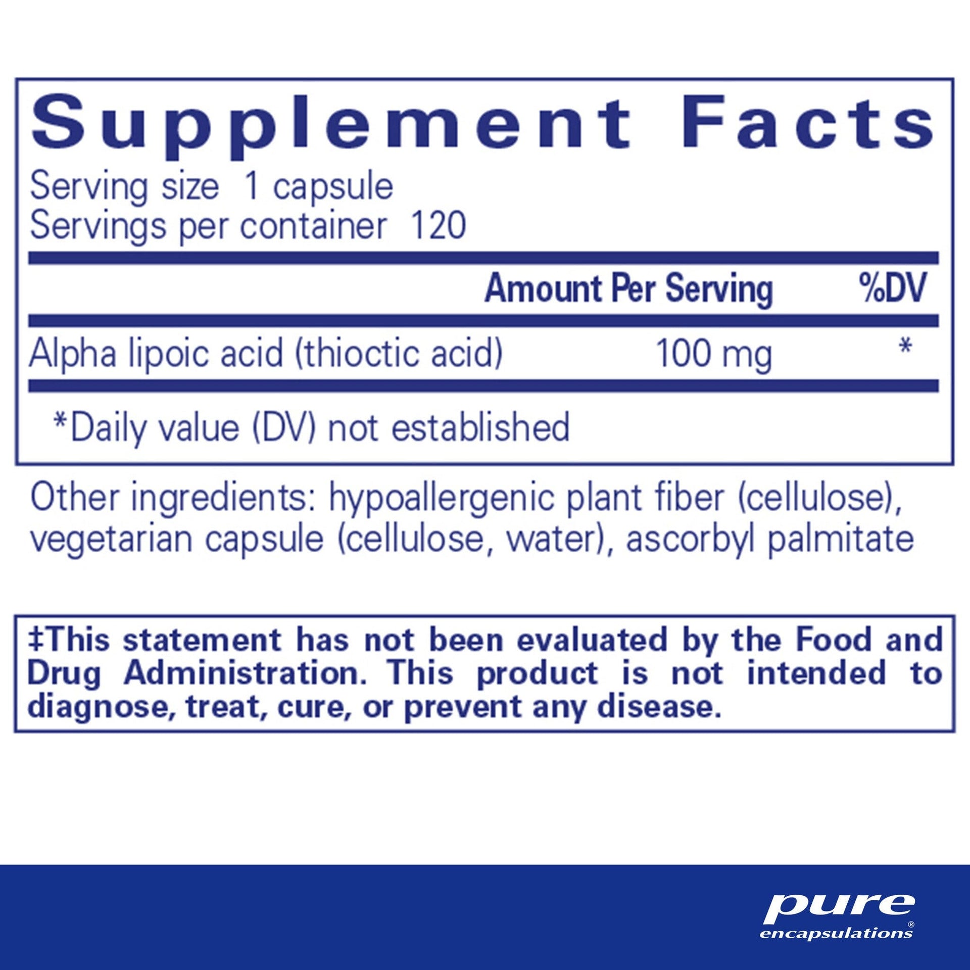 Alpha Lipoic Acid 100 mg 120 Capsules by Pure Encapsulations