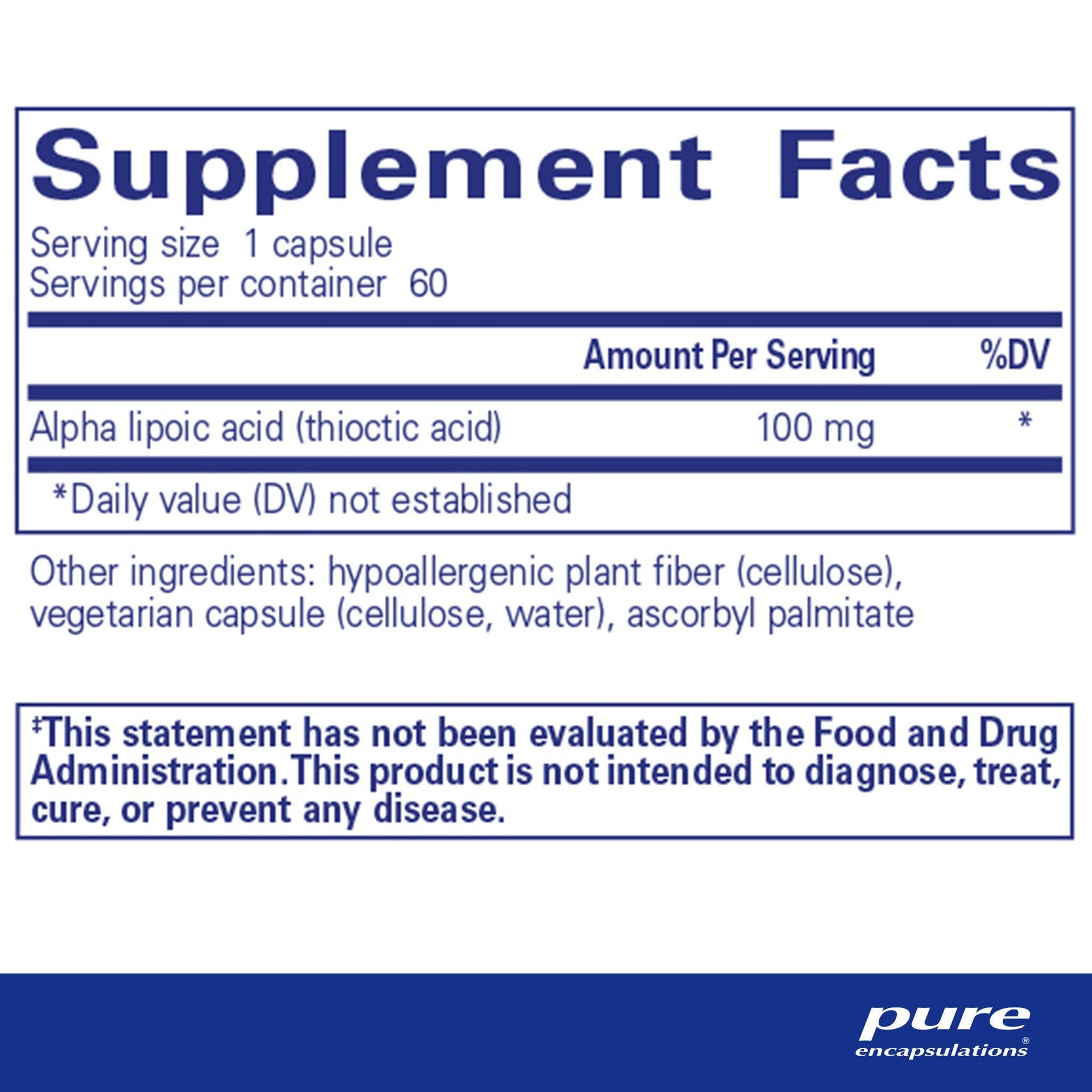 Alpha Lipoic Acid 100 mg 60 Capsules by Pure Encapsulations