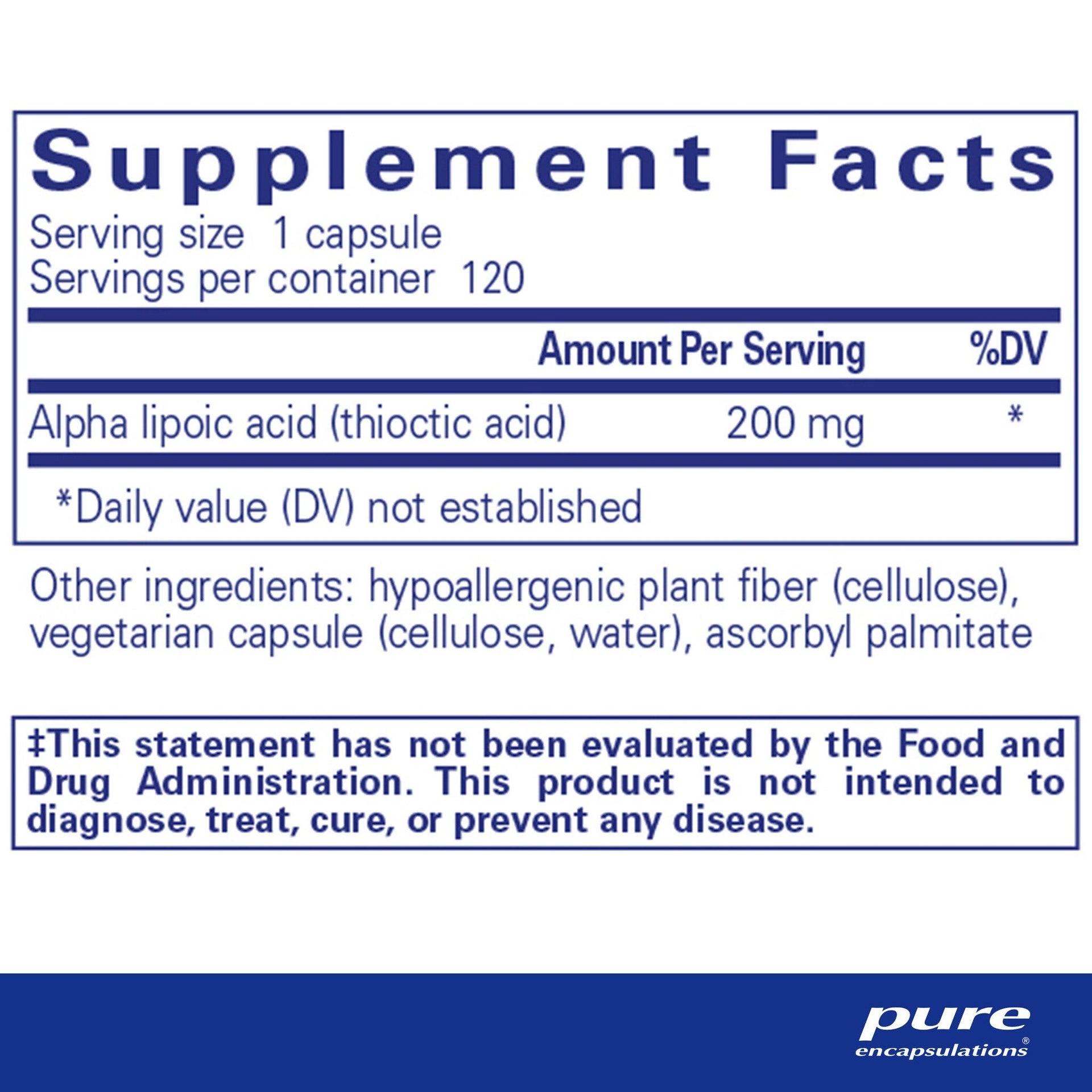 Alpha Lipoic Acid 200 mg 120 Capsules by Pure Encapsulations