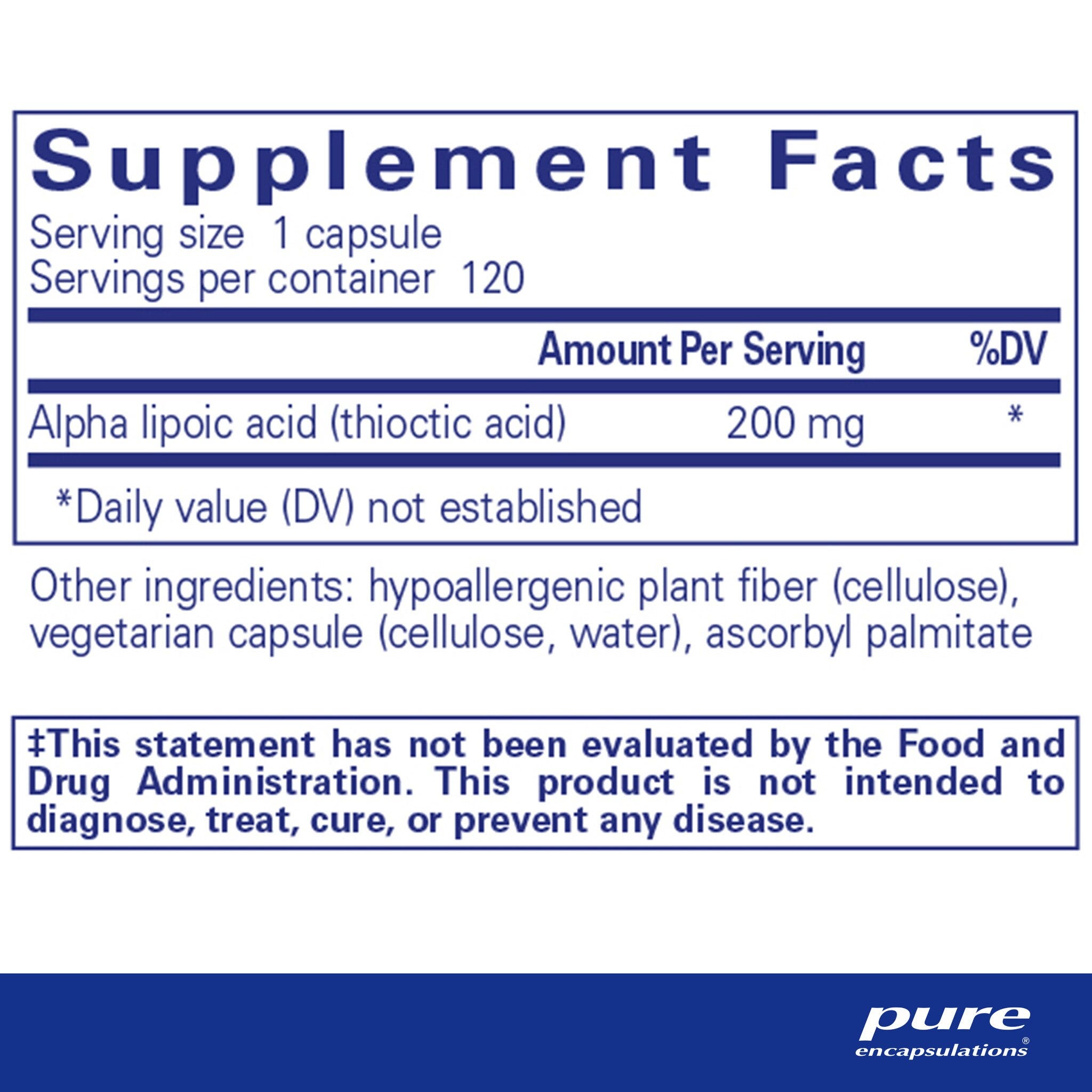 Alpha Lipoic Acid 200 mg 120 Capsules by Pure Encapsulations