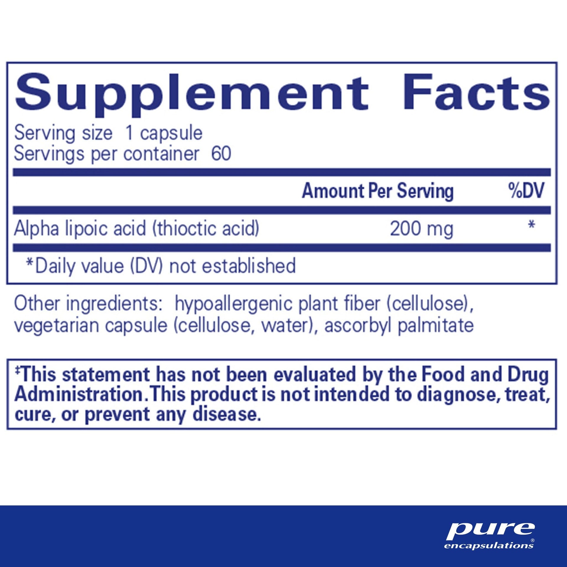 Alpha Lipoic Acid 200 mg 60 Capsules by Pure Encapsulations