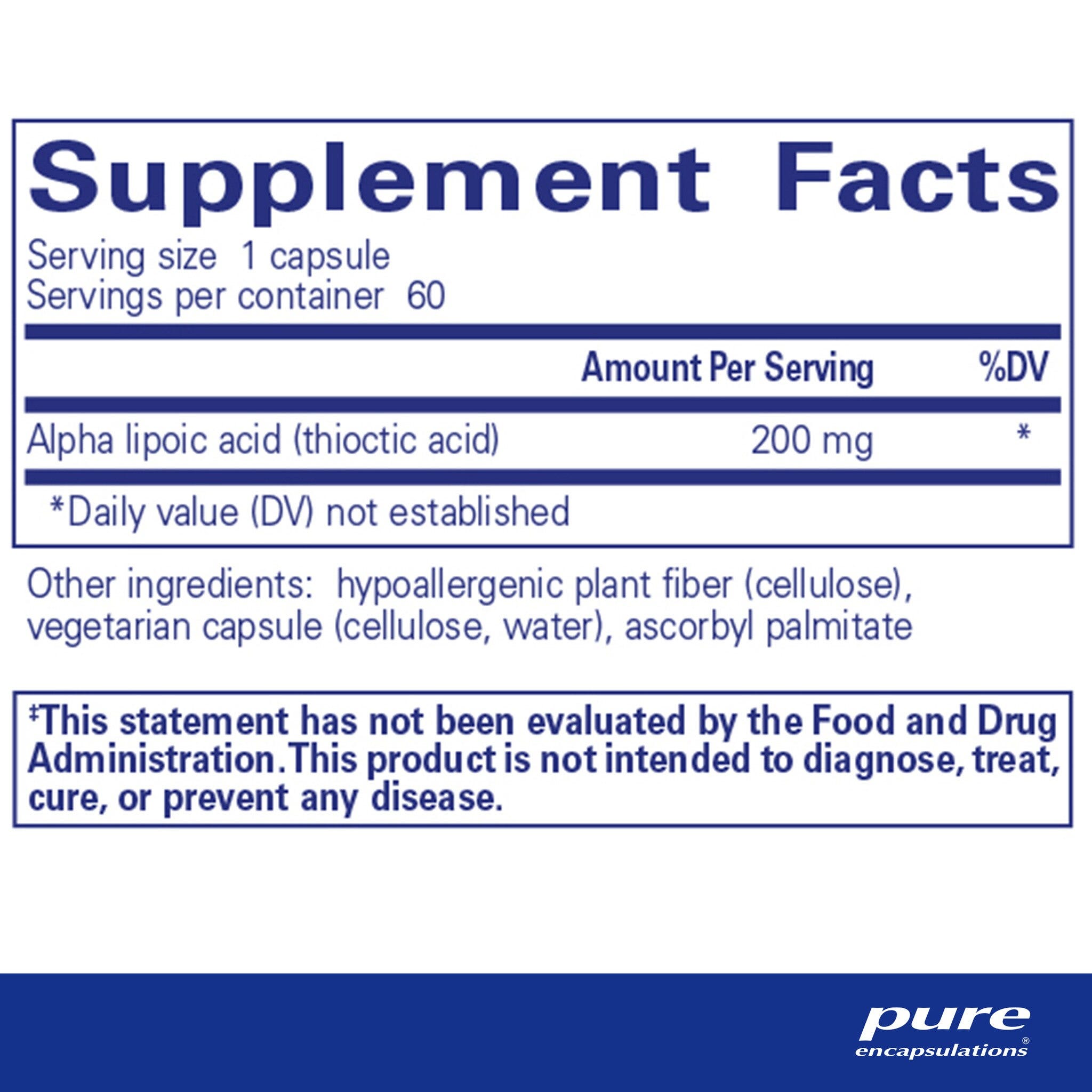 Alpha Lipoic Acid 200 mg 60 Capsules by Pure Encapsulations