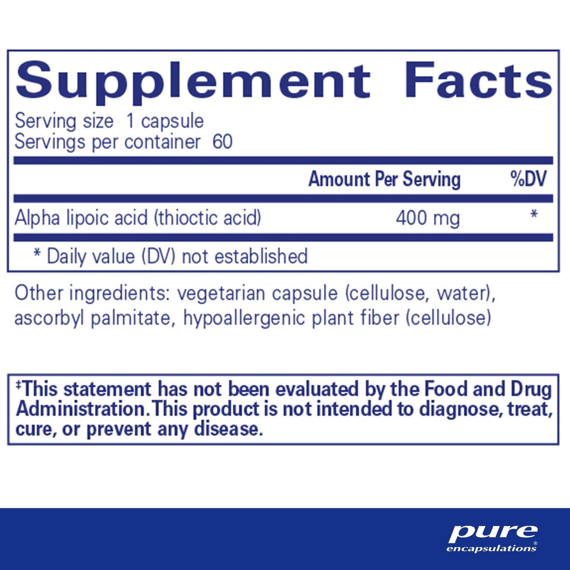 Alpha Lipoic Acid 400 mg 60 Capsules by Pure Encapsulations