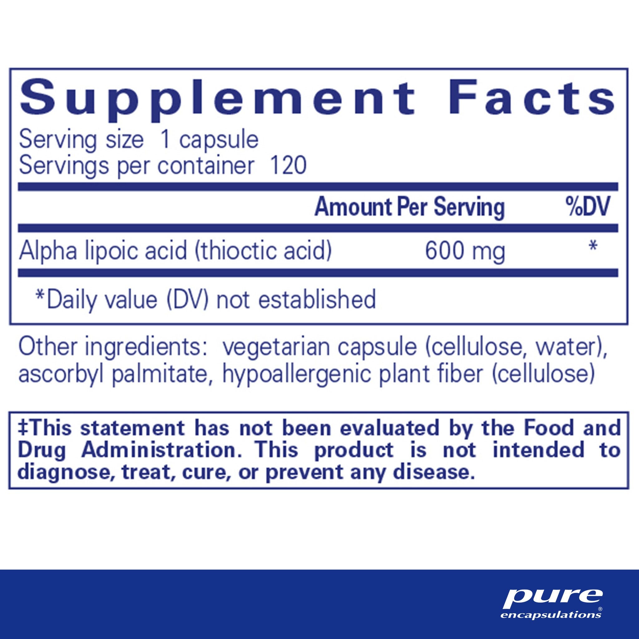 Alpha Lipoic Acid 600 mg 120 Capsules by Pure Encapsulations