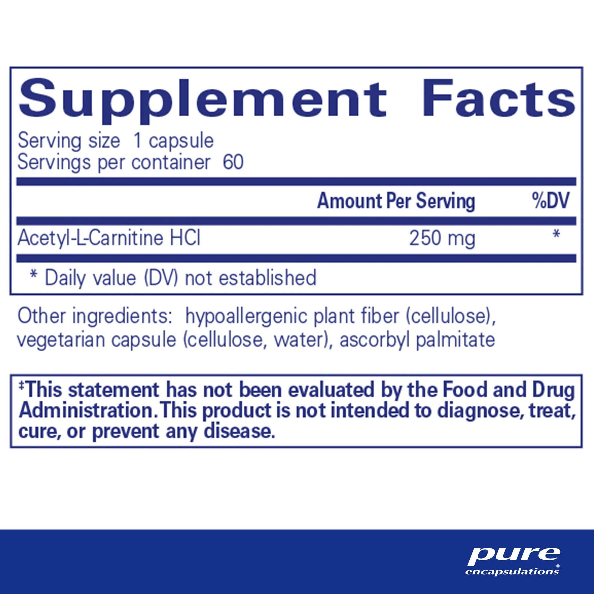 Acetyl-L-Carnitine 250 mg 60 Capsules by Pure Encapsulations