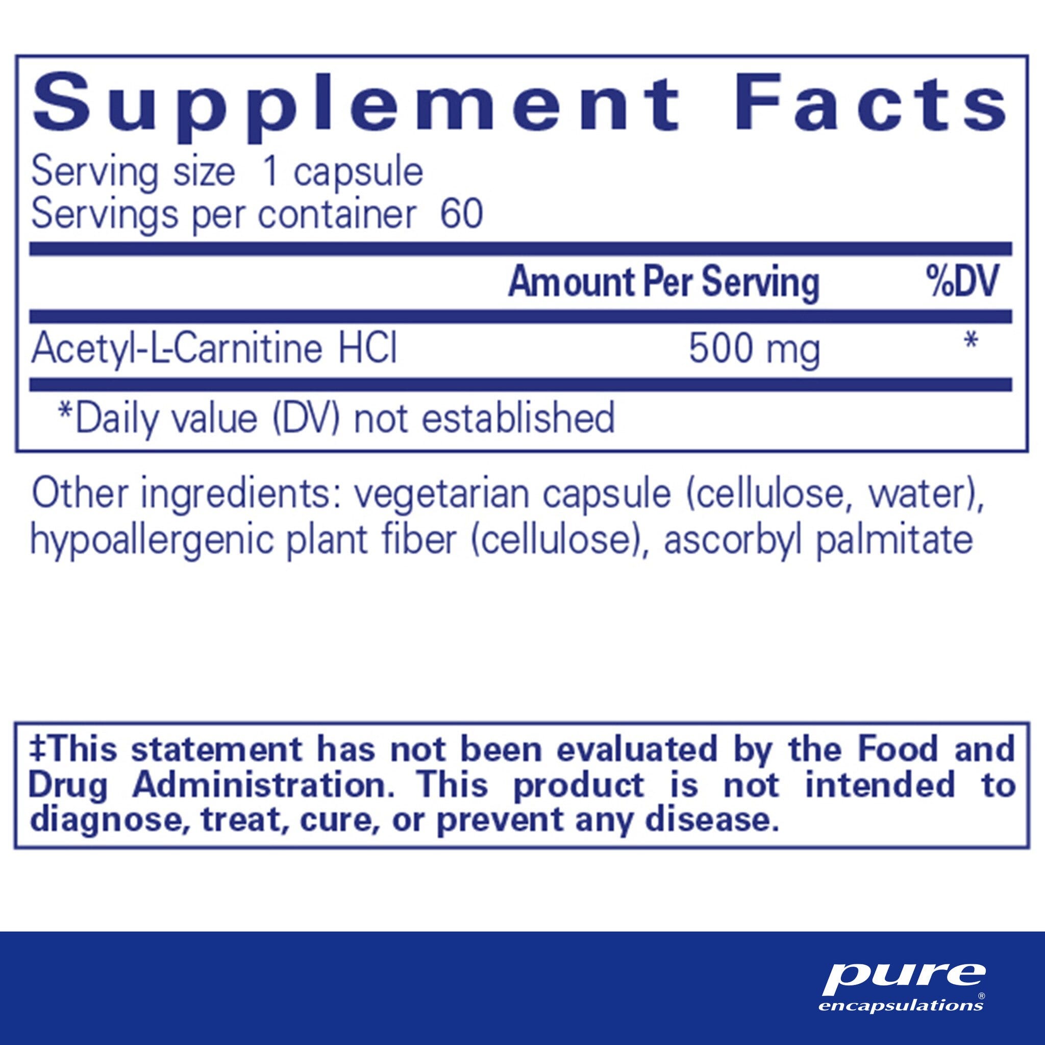 Acetyl-L-Carnitine 500 mg 60 Capsules by Pure Encapsulations