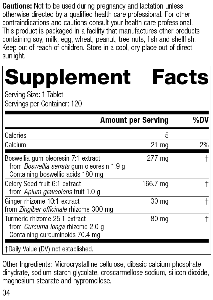Boswellia Complex, 120 Tablets – Supplement Facts