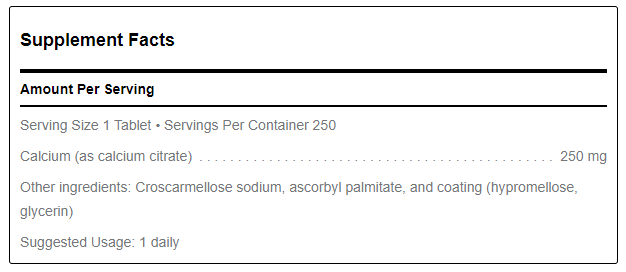 CALCIUM CITRATE (250 MG) by Douglas Labs Ingredients Label