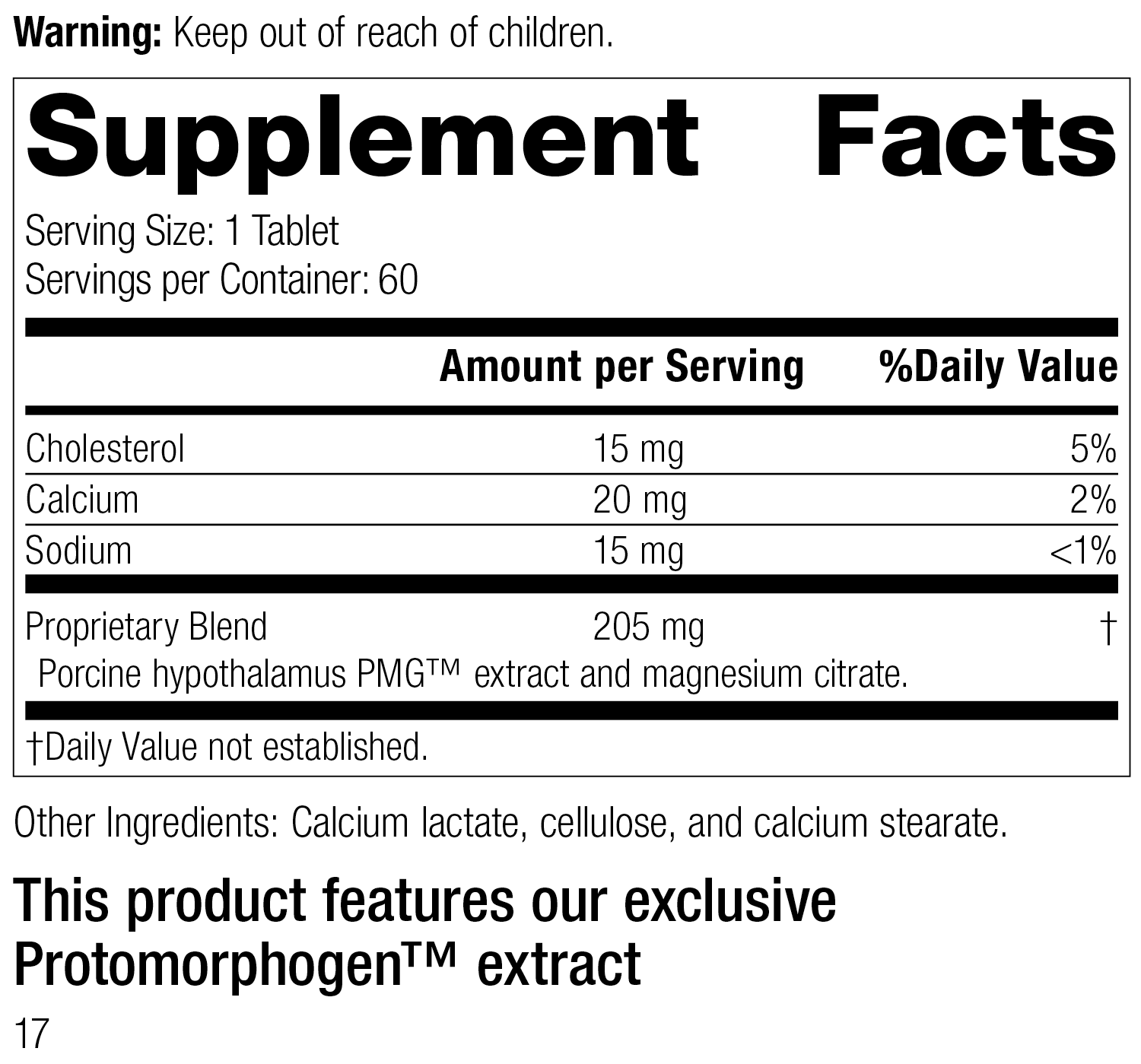 Hypothalamus PMG®, 60 Tablets Supplement Facts