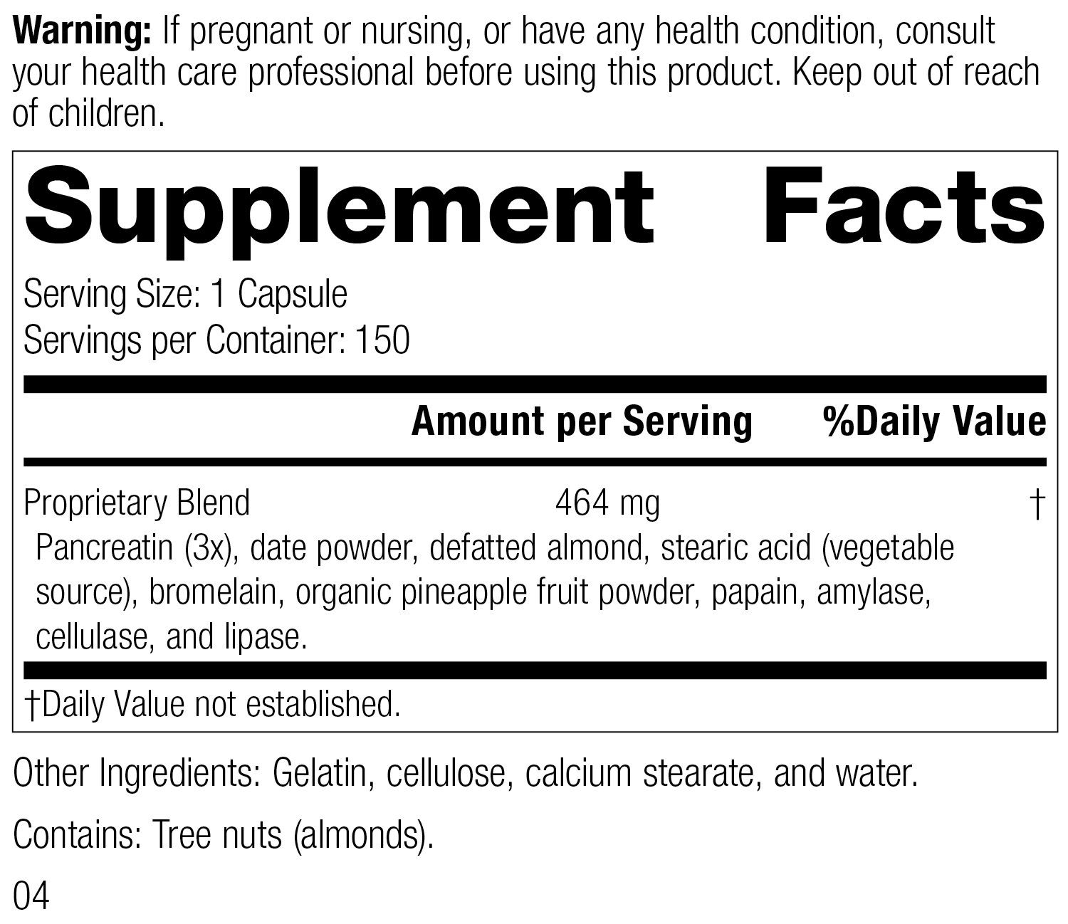 Multizyme®, 150 Capsules Supplement Facts