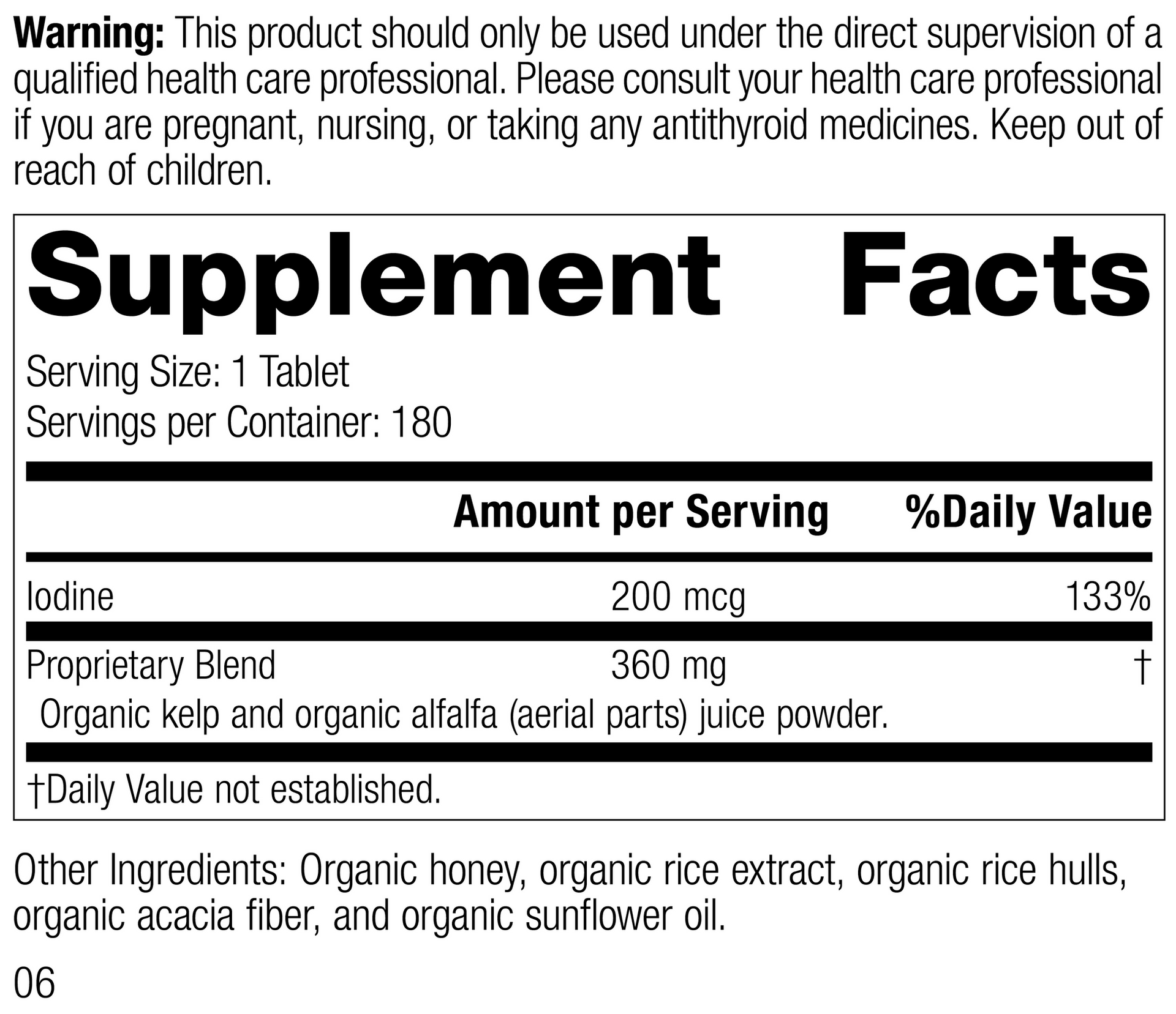 Organically Bound Minerals-Organic, 180 Tablets Supplement Facts